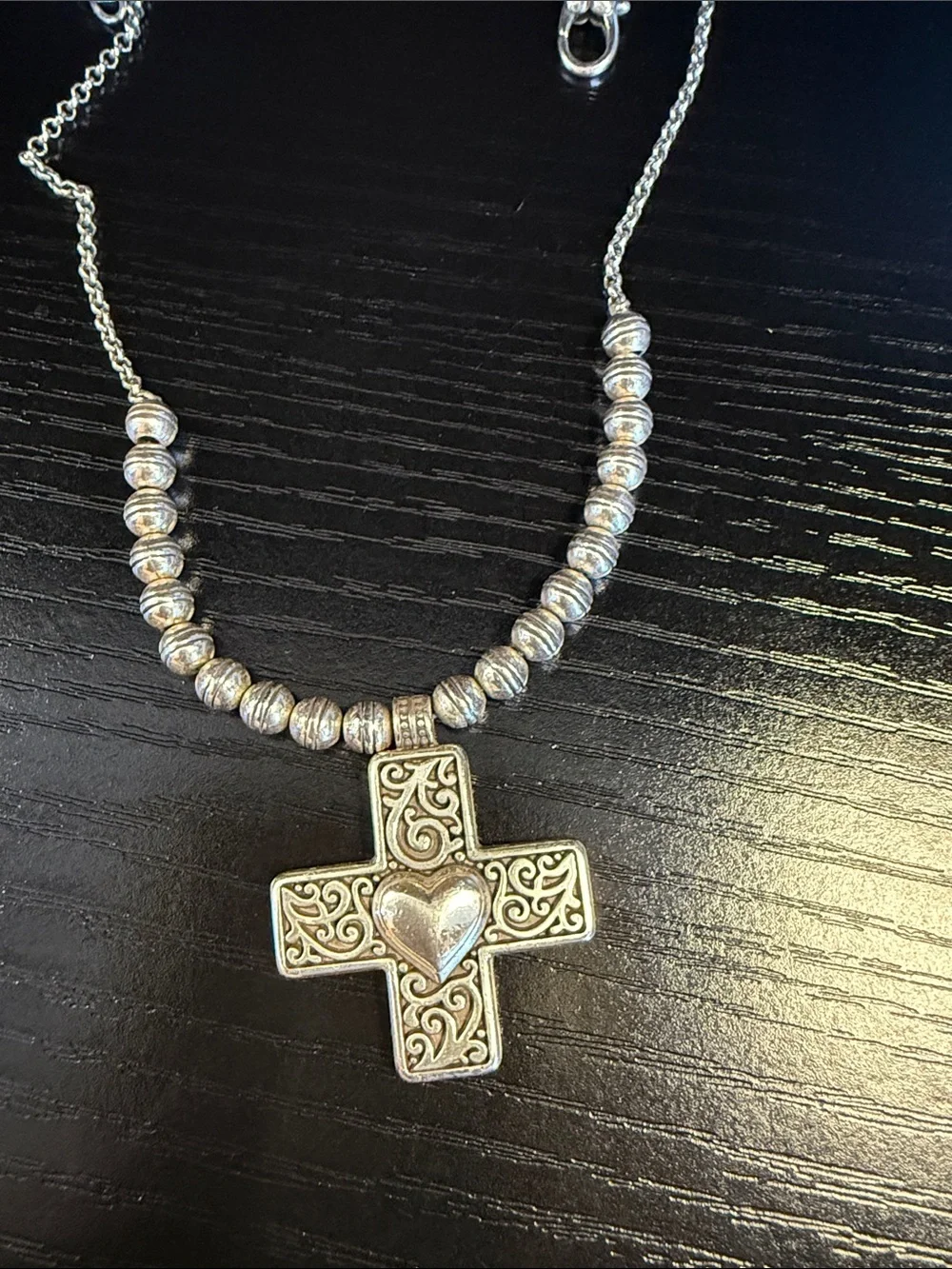 Brighton Silver-Tone Scroll Cross Pendant Necklace